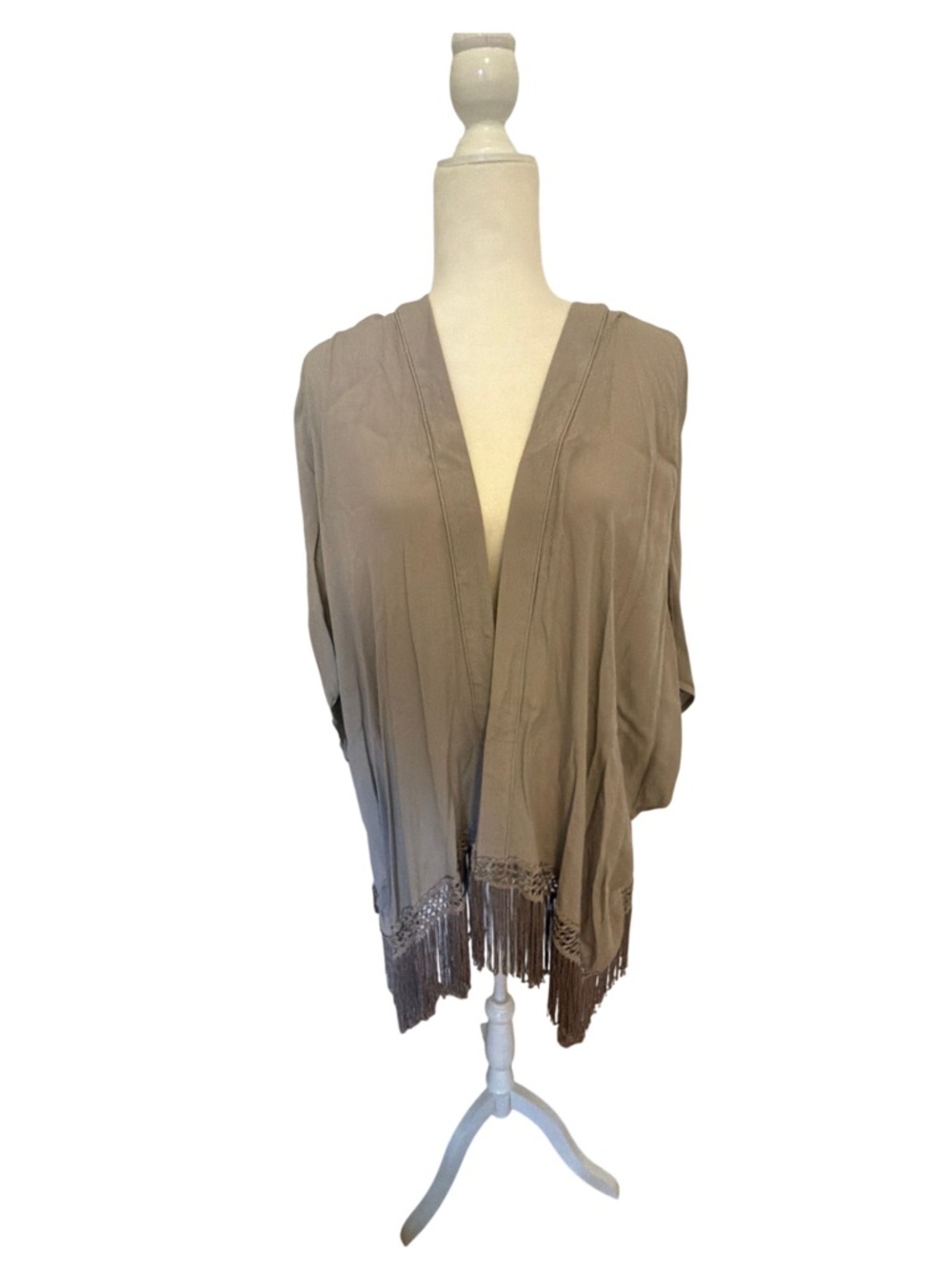 Talula Taupe Open-Front Fringe Kimono